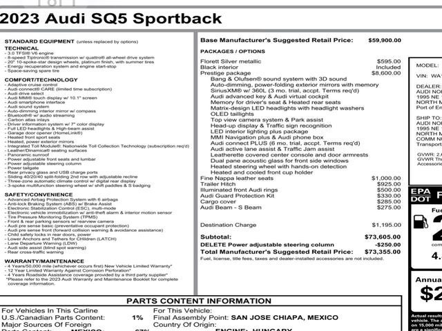 2023 Audi SQ5 Sportback Prestige quattro